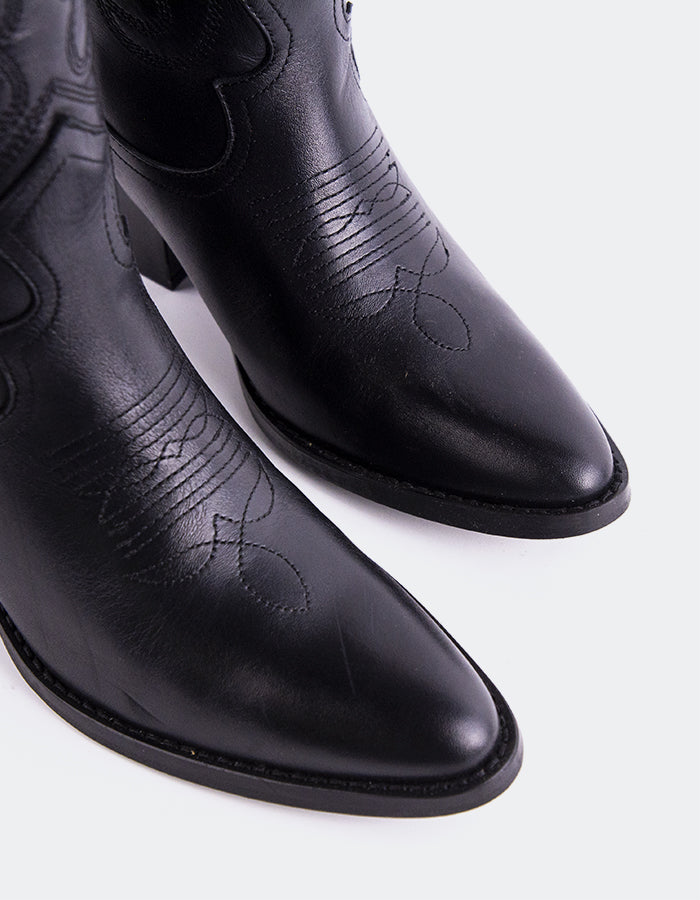 L'INTERVALLE Heimdall Femmes Western Tall Boots Noir Cuir