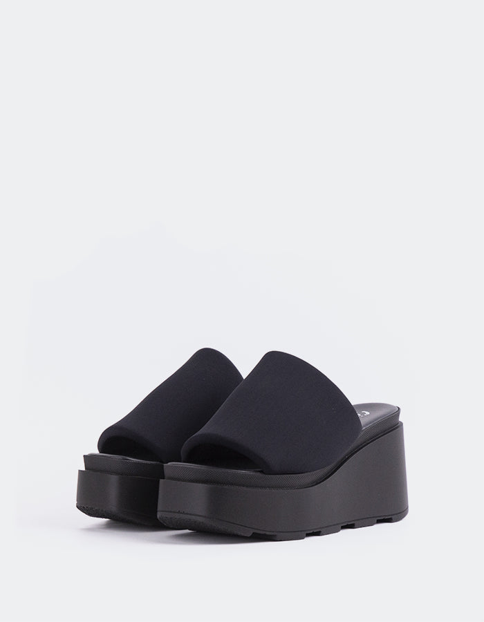 L'INTERVALLE Hopeful Mule pour femmes Plateforme Wedge Sandal Noir Lycra