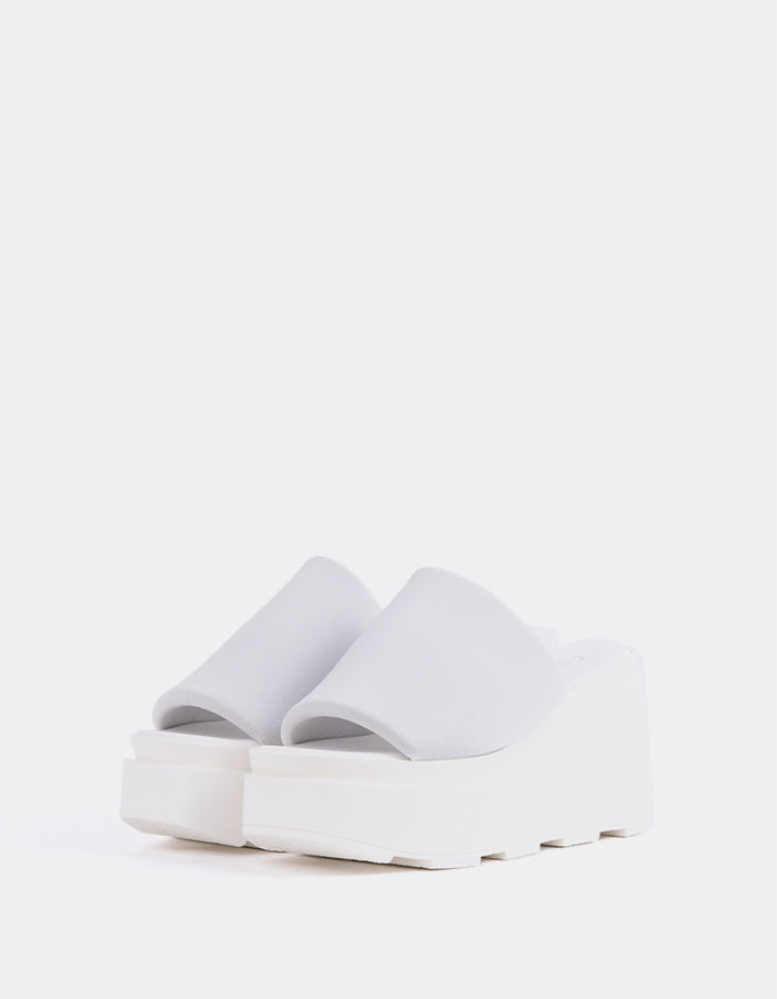 L'INTERVALLE Hopeful Mule Plateforme Wedge Sandal White Lycra (7082622320720)