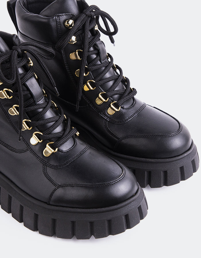 L'INTERVALLE Jazlyn Bottes militaires Bottes Noir Cuir (7106414510160)