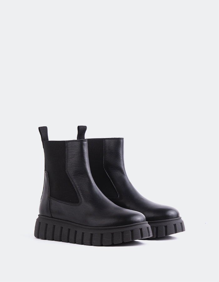 L'INTERVALLE Jordy Bottes chelsea pour femmes Noir Cuir