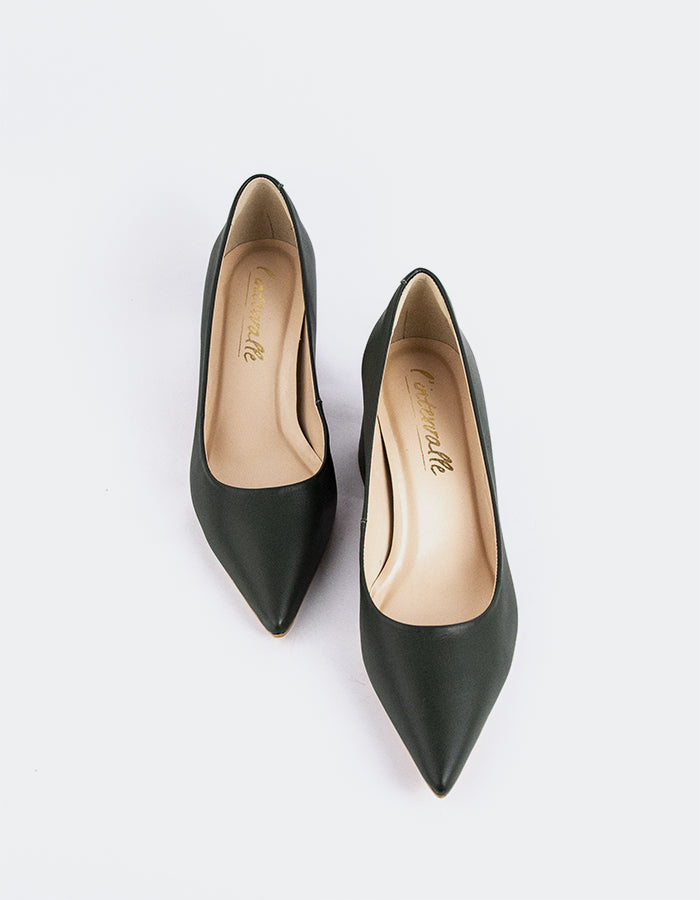 L'INTERVALLE Josephine Women's Shoe Mid Heel Pumps Dark Green Leather