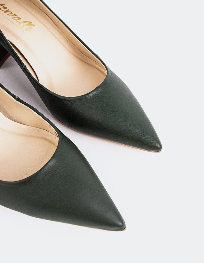 L'INTERVALLE Josephine Women's Shoe Mid Heel Pumps Dark Green Leather