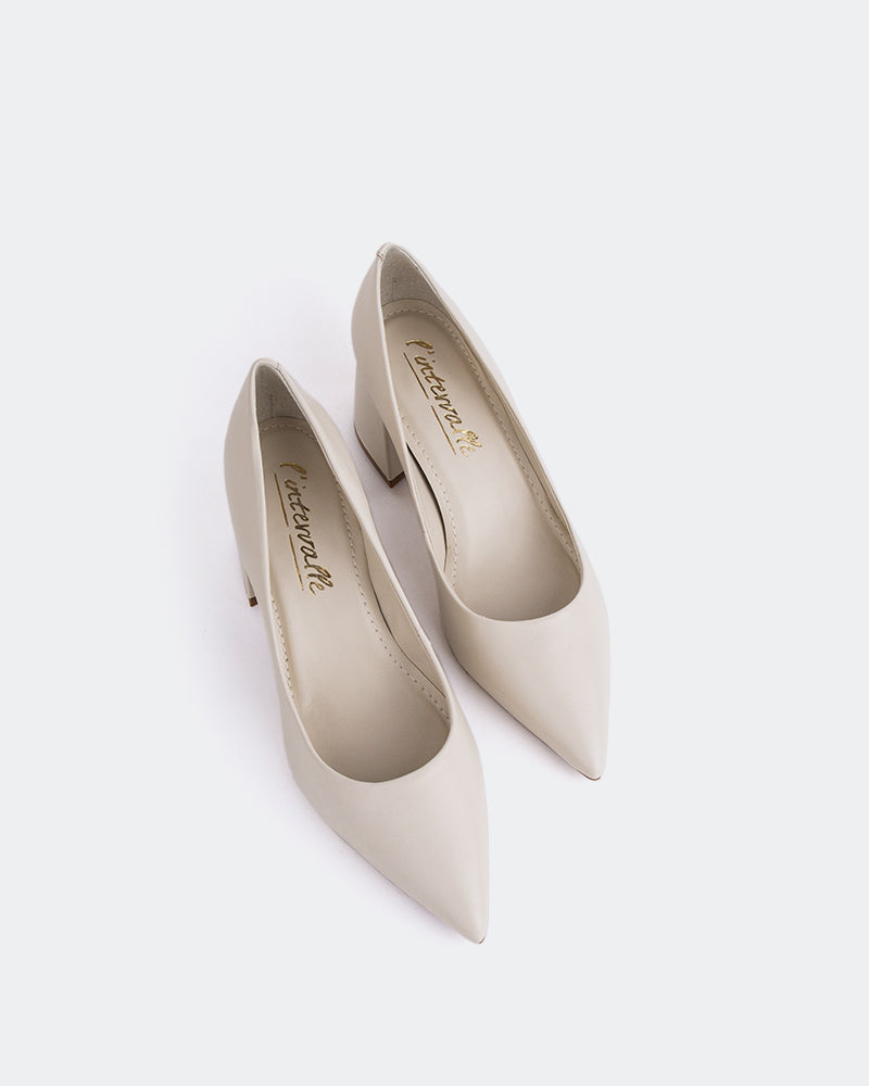 L'INTERVALLE Josephine Women's Shoe Mid Heel Pumps Off White Leather