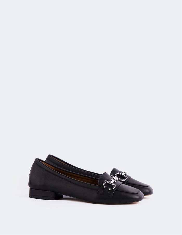 L'INTERVALLE Kallima Femme Loafer Pump Shoe Noir Leather