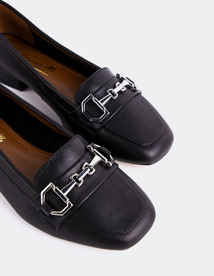 L'INTERVALLE Kallima Femme Loafer Pump Shoe Noir Leather