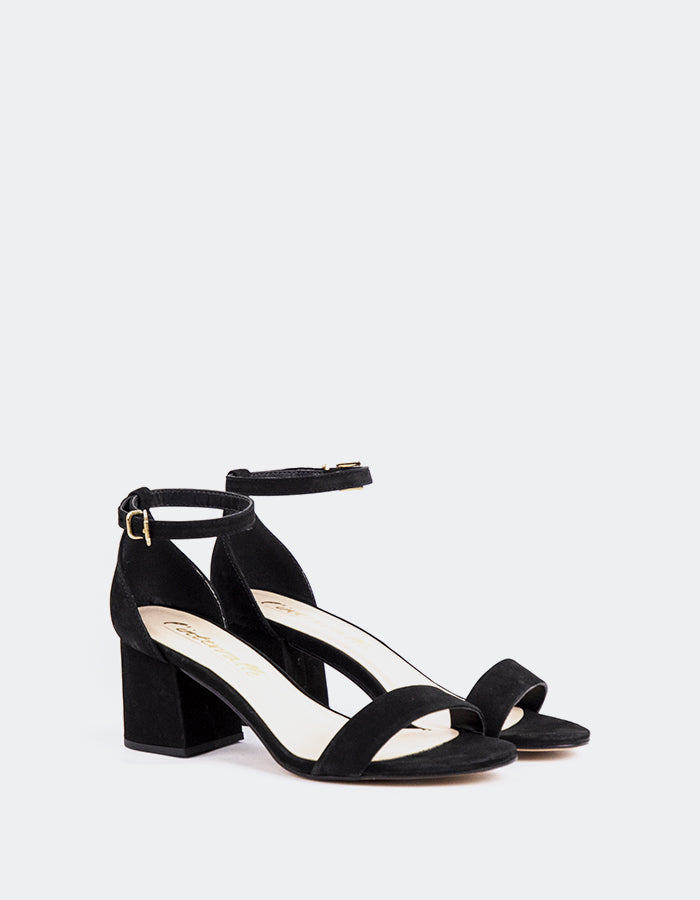 L'INTERVALLE Karissa Women's Ankle Strap Mid Heel Sandals Black Nubuck