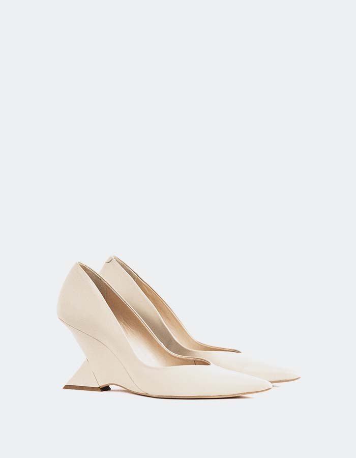 L'INTERVALLE Kressy Femmes Wedge Escarpins Blanc Cassé Leather