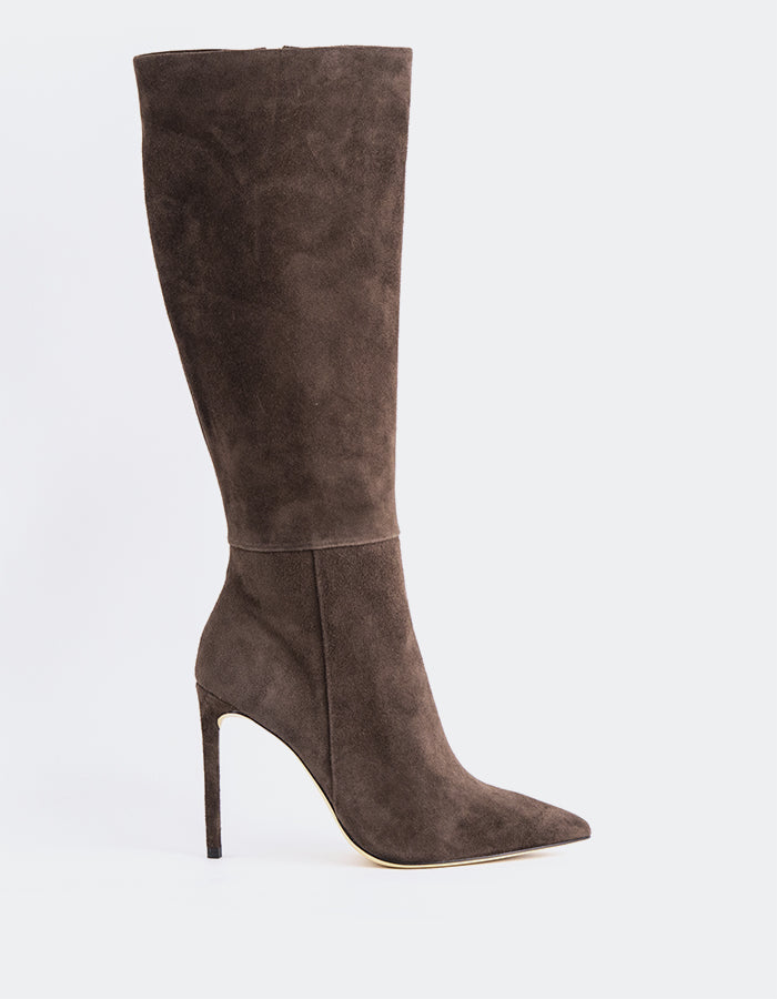 L'INTERVALLE Kyrie Bottes hautes à talons hauts pour femmes Chocolat Suède