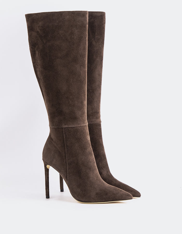 L'INTERVALLE Kyrie Bottes hautes à talons hauts pour femmes Chocolat Suède