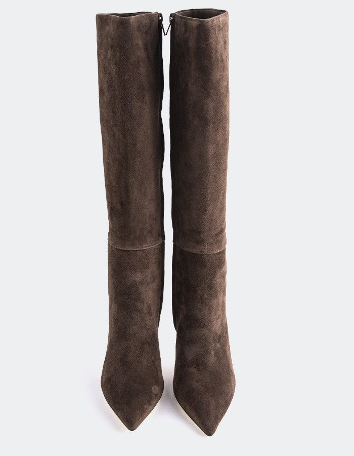 L'INTERVALLE Kyrie Bottes hautes à talons hauts pour femmes Chocolat Suède