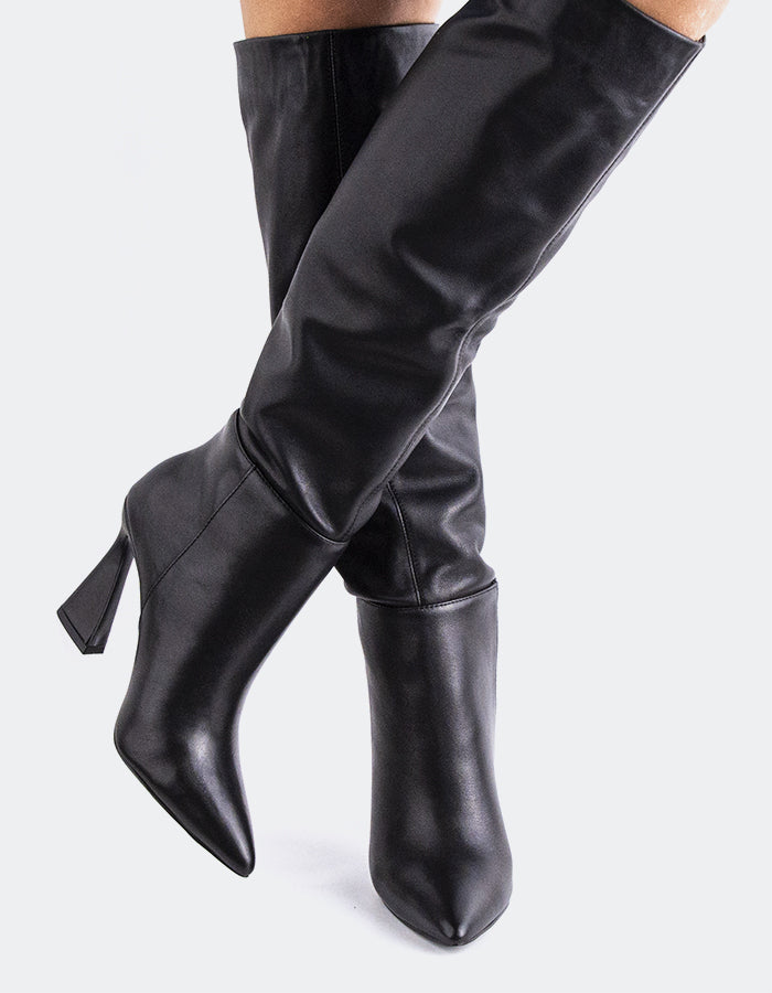 L'INTERVALLE Lerwick Women's High-Heel Tall Boots Black Leather