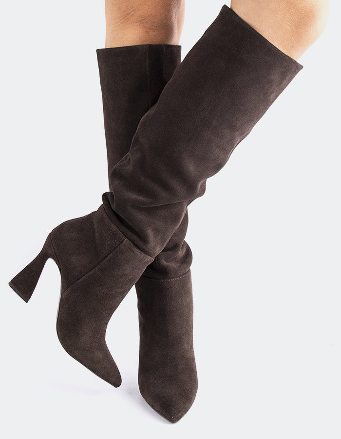 L'INTERVALLE Lerwick Bottes hautes à talons hauts pour femmes Brun Suède