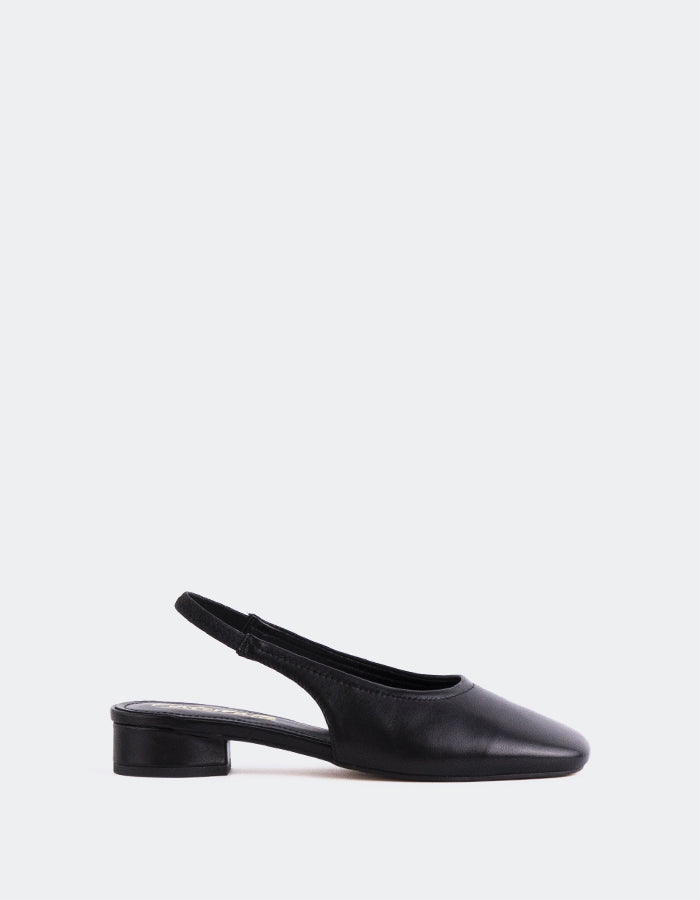 L'INTERVALLE Lexmond Women's Low-Heel Slingback Shoes Black Leather