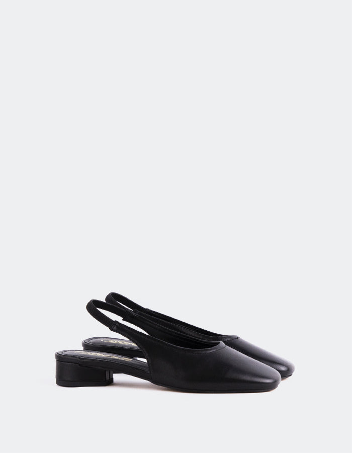 L'INTERVALLE Lexmond Women's Low-Heel Slingback Shoes Black Leather