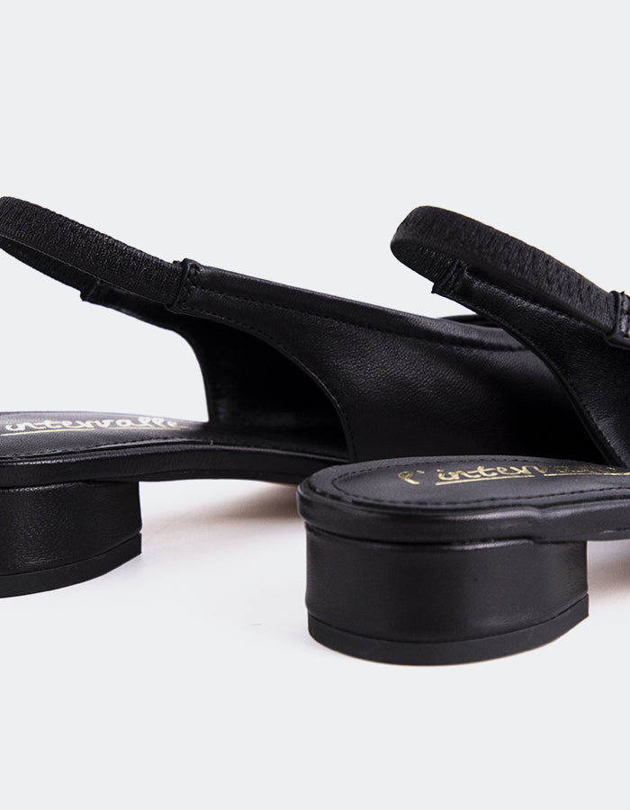 L'INTERVALLE Lexmond Women's Low-Heel Slingback Shoes Black Leather