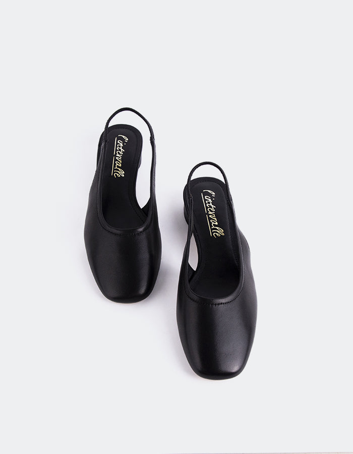 L'INTERVALLE Lexmond Women's Low-Heel Slingback Shoes Black Leather