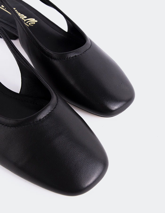 L'INTERVALLE Lexmond Women's Low-Heel Slingback Shoes Black Leather