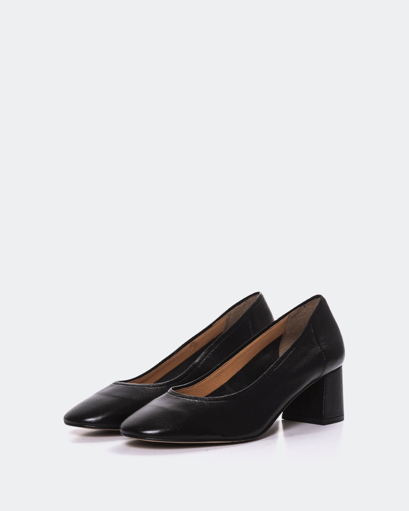 L'INTERVALLE Lisbeth Women's Shoe Mid Heel Pump Black Leather