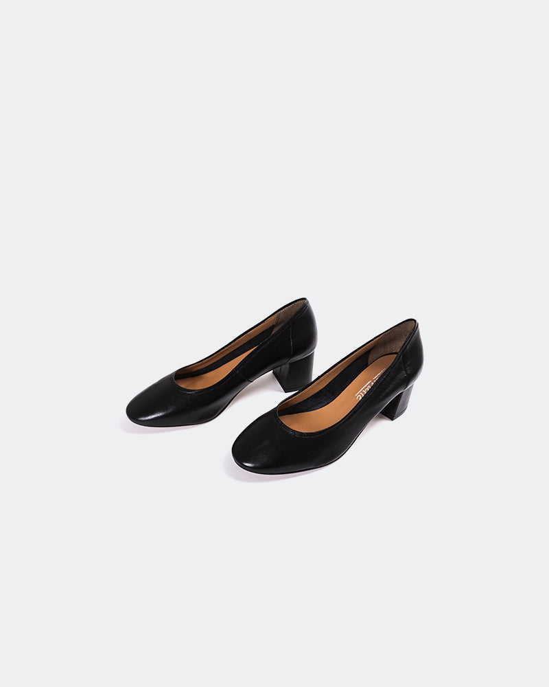 L'INTERVALLE Lisbeth Women's Shoe Mid Heel Pump Black Leather