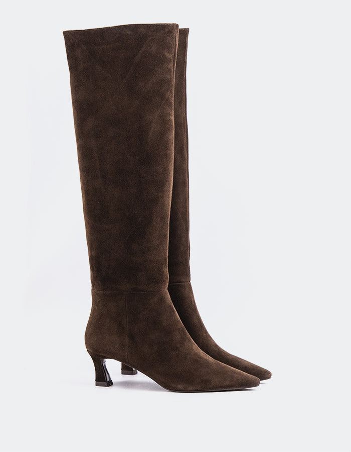 L'INTERVALLE Lorenzie Bottes hautes pour femmes Brun Suède