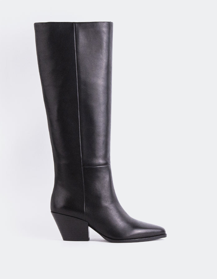 L'INTERVALLE Luciano Bottes Western Tall pour femme en cuir Noir