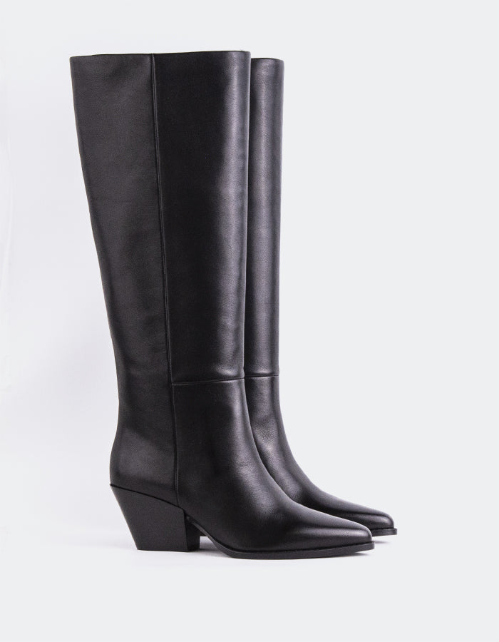 L'INTERVALLE Luciano Bottes Western Tall pour femme en cuir Noir