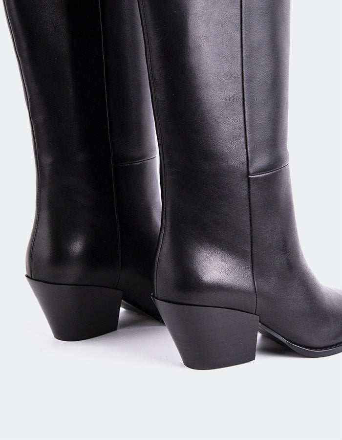 L'INTERVALLE Luciano Bottes Western Tall pour femme en cuir Noir