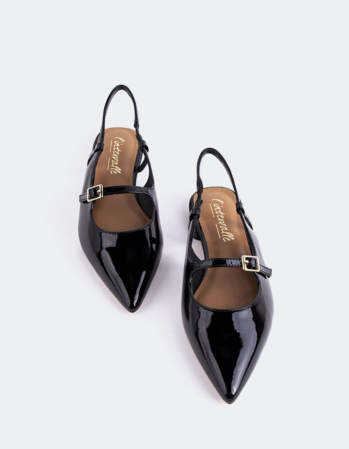 L'INTERVALLE Ludisia Escarpins à Bride Arrière  Noir Verni pour femme