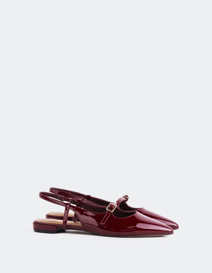 L'INTERVALLE Ludisia Women's Low-Heel Slingback Shoes Burgundy Patent