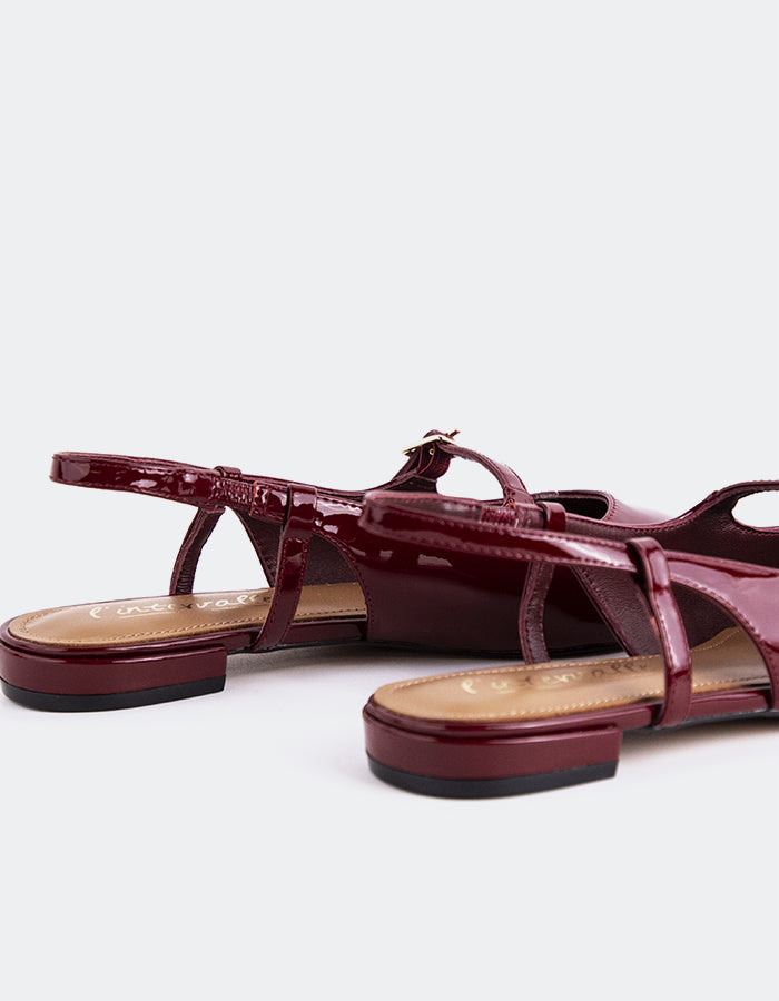L'INTERVALLE Ludisia Women's Low-Heel Slingback Shoes Burgundy Patent