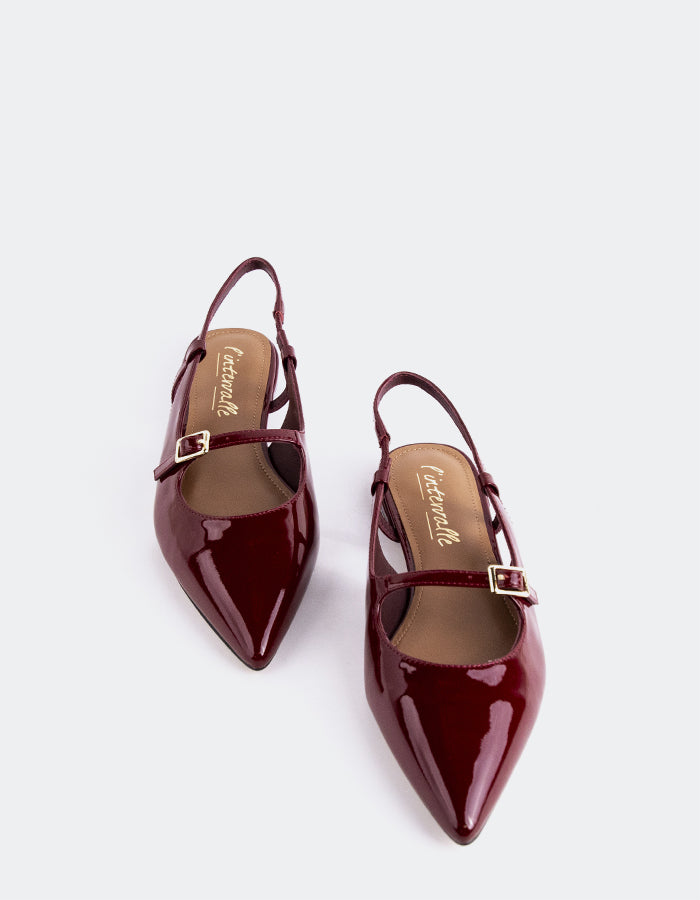 L'INTERVALLE Ludisia Women's Low-Heel Slingback Shoes Burgundy Patent