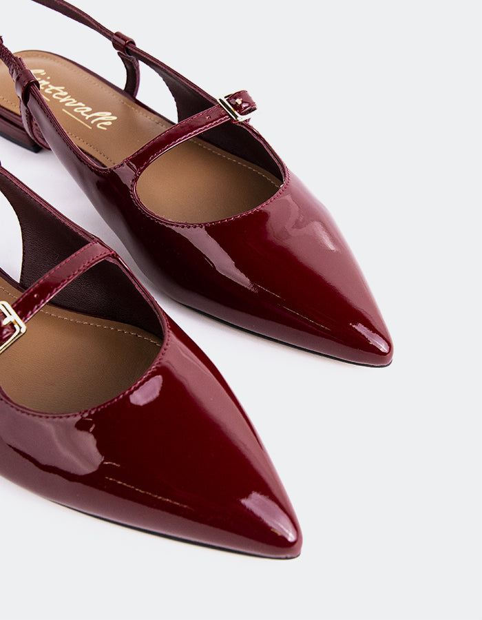 L'INTERVALLE Ludisia Women's Low-Heel Slingback Shoes Burgundy Patent