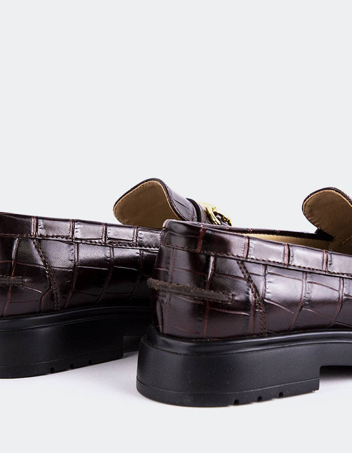 L'INTERVALLE Luxie Mocassins à talon pour femmes Brun Croco