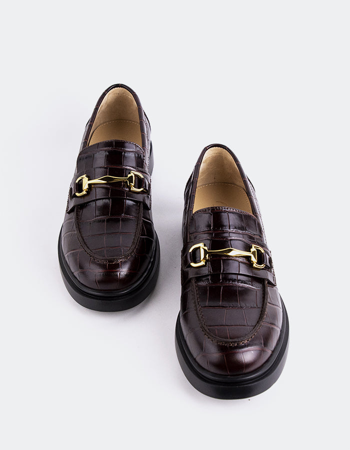 L'INTERVALLE Luxie Mocassins à talon pour femmes Brun Croco