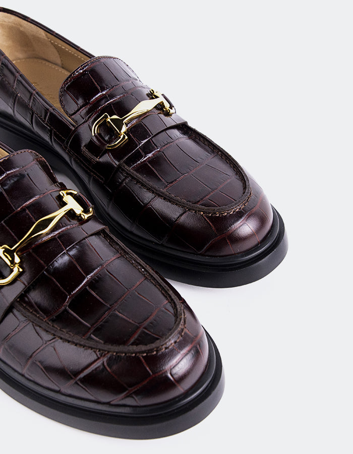 L'INTERVALLE Luxie Mocassins à talon pour femmes Brun Croco