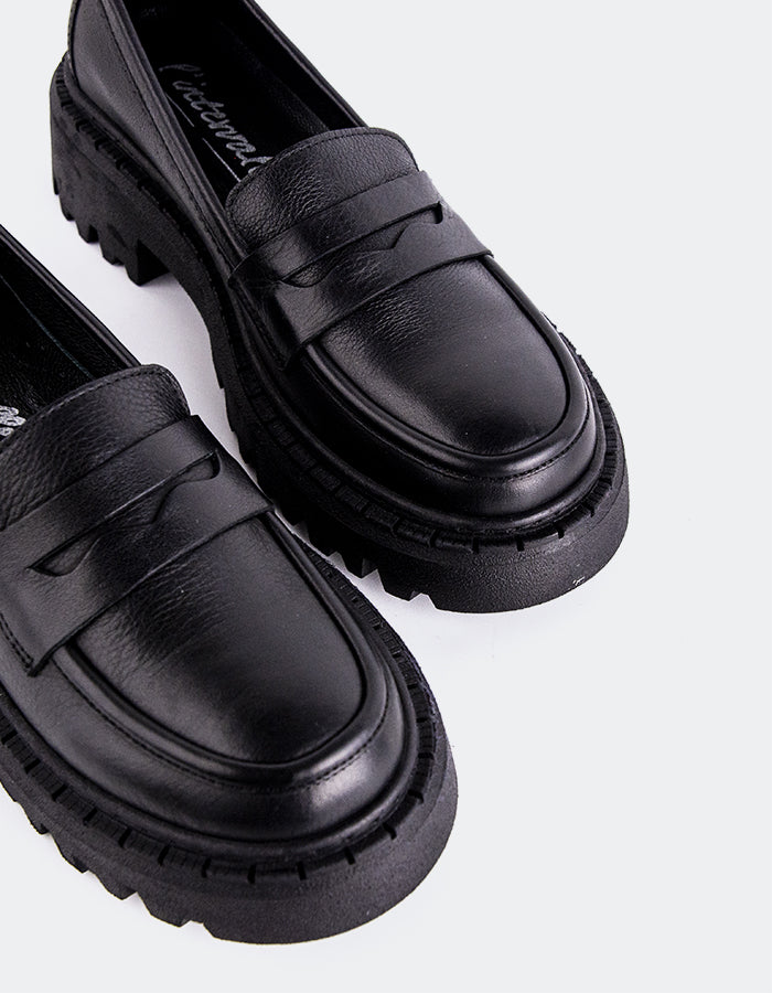 L'INTERVALLE Lydia Mocassins à pochettes pour femmes Noir Cuir