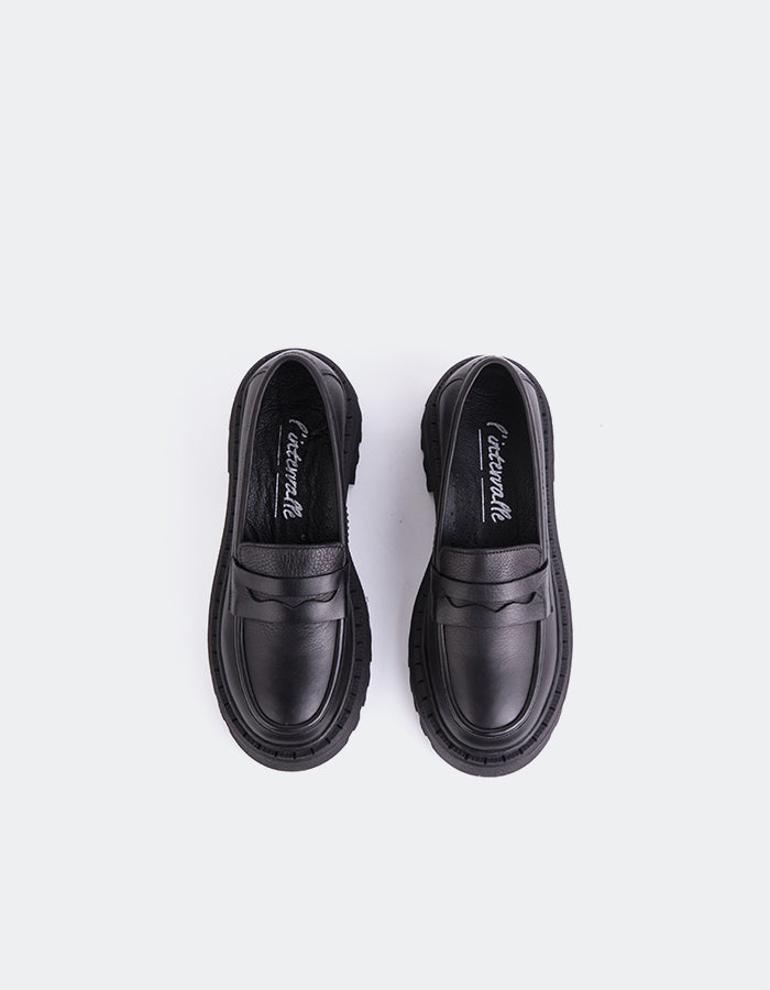 L'INTERVALLE Lydia Women's Penny Loafers Black Leather