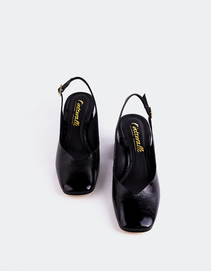 L'INTERVALLE Lysiah Women's Block-Heel Slingback Shoes Black Naplack