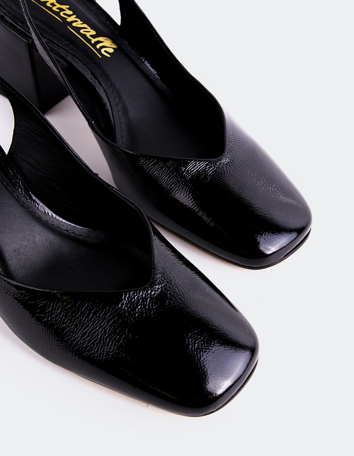 L'INTERVALLE Lysiah Women's Block-Heel Slingback Shoes Black Naplack
