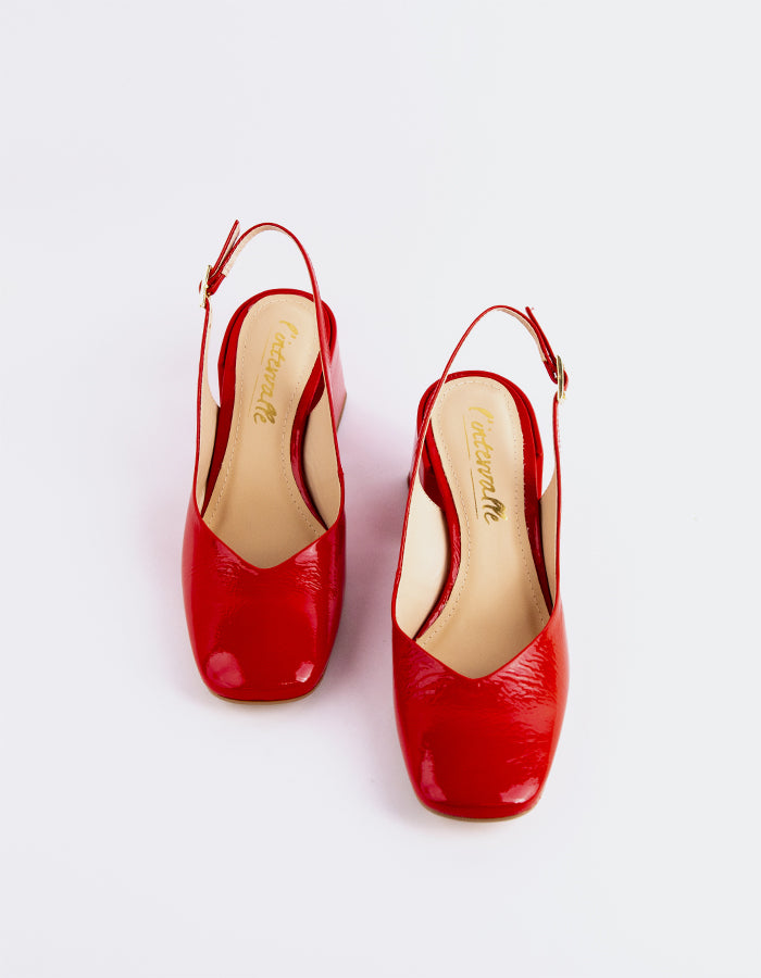 L'INTERVALLE Lysiah Femmes Escarpins à Bride Arrière Chaussures Off Rouge Naplack