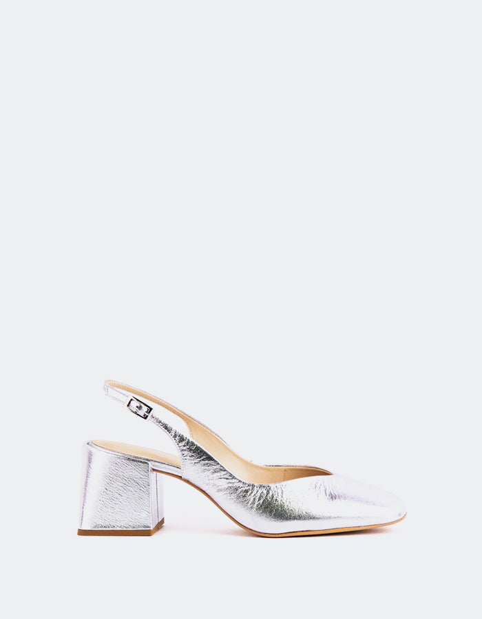 L'INTERVALLE Lysiah Femmes Escarpins à Bride Arrière Chaussures Cuir Argent