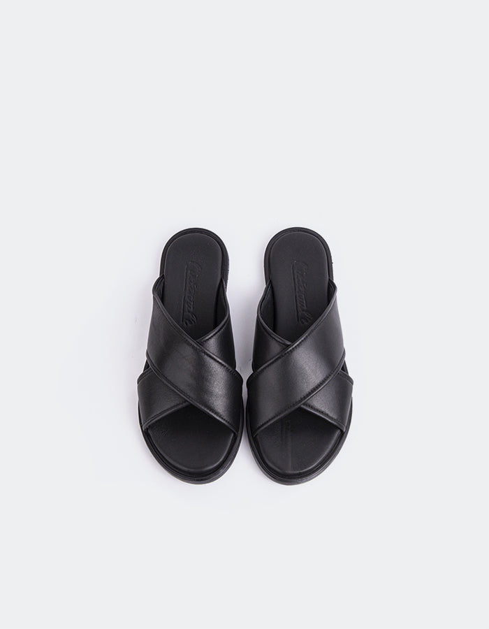 L'INTERVALLE Marigny Women's Flat Sandal Mule Black Leather