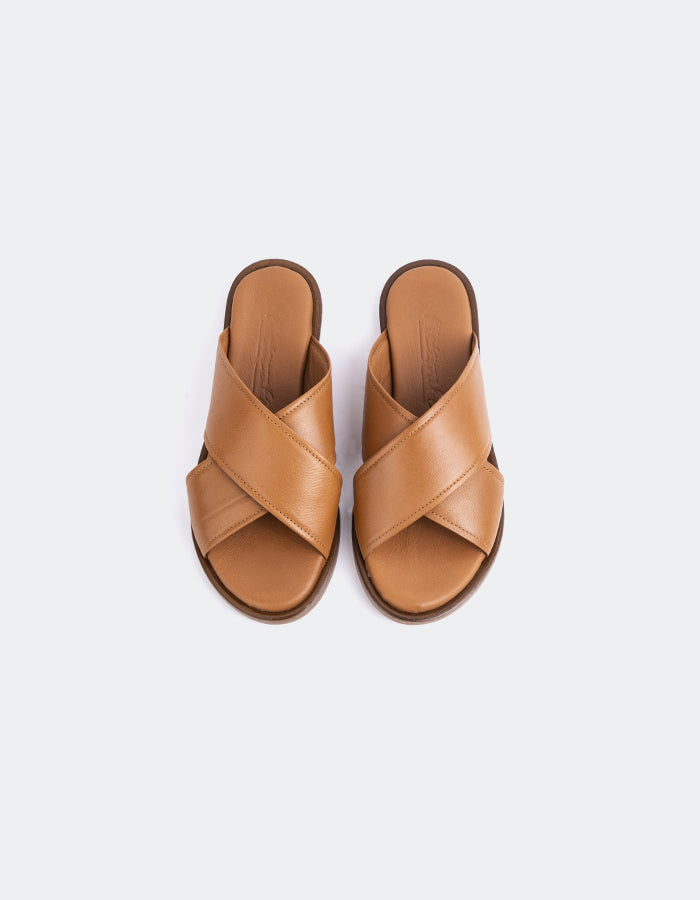 L'INTERVALLE Marigny Women's Flat Sandal Mule Tan Leather