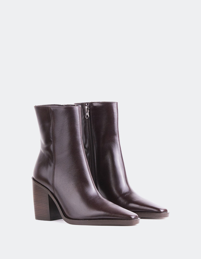 L'INTERVALLE Meraly Bottes de cheville pour femmes Brun Cuir foncé