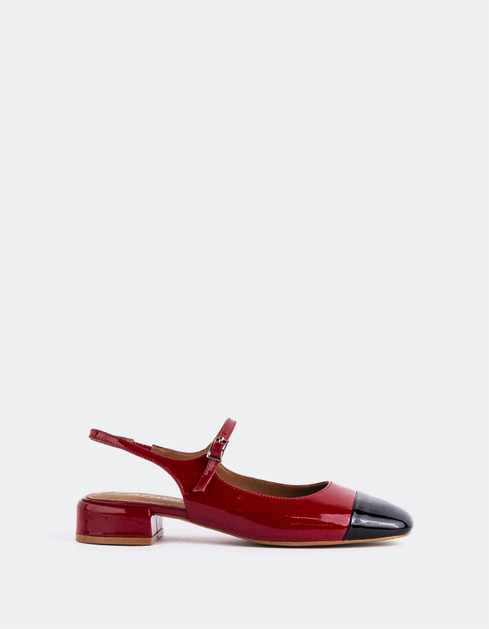 L'INTERVALLE Miltonia Women's Low-Heel Slingbacks Black/Burgundy Patent