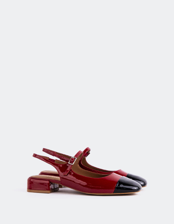 L'INTERVALLE Miltonia Women's Low-Heel Slingbacks Black/Burgundy Patent