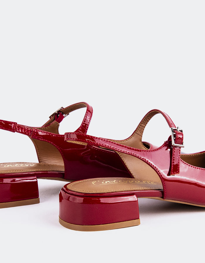 L'INTERVALLE Miltonia Women's Low-Heel Slingbacks Black/Burgundy Patent