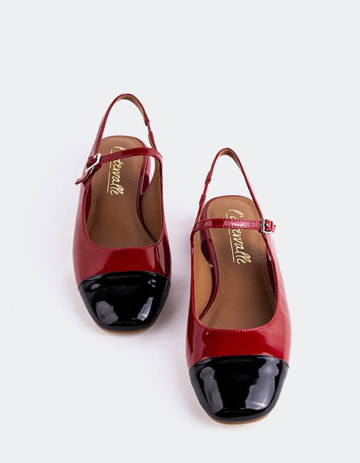 L'INTERVALLE Miltonia Women's Low-Heel Slingbacks Black/Burgundy Patent