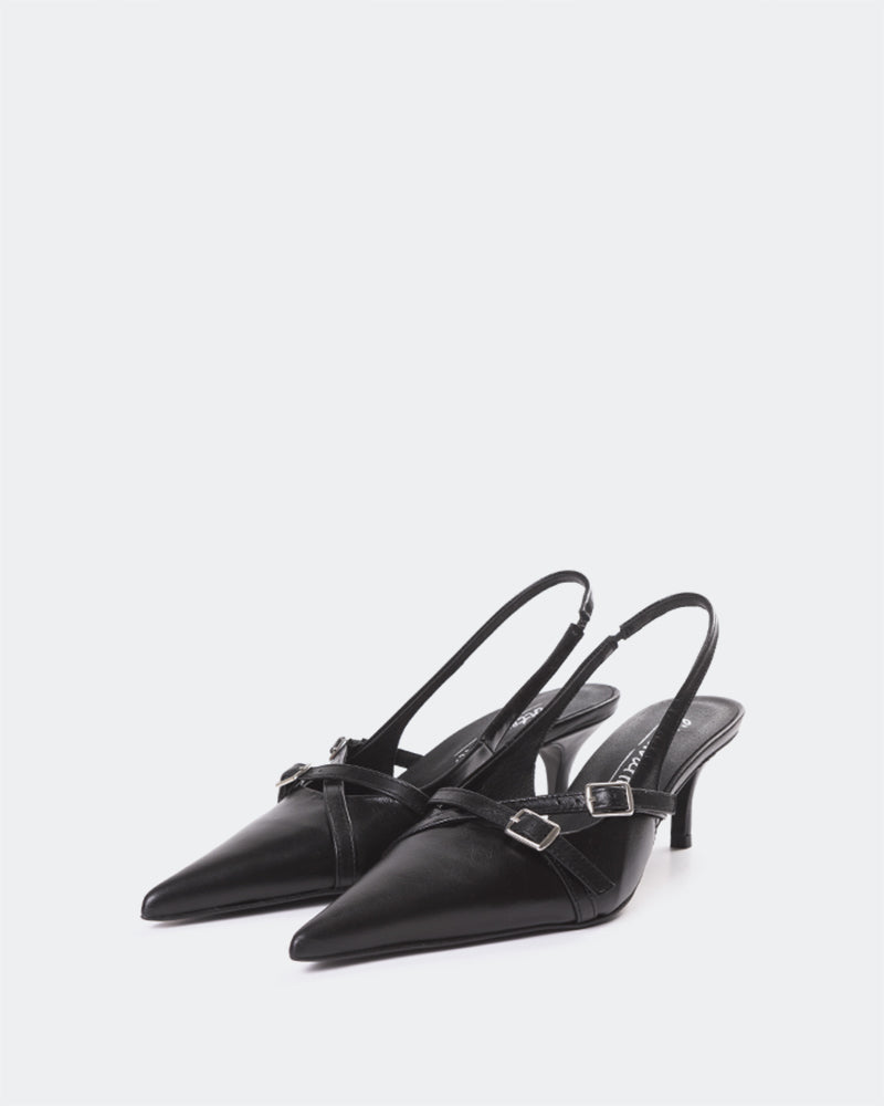 L'INTERVALLE Montrose Women's Shoe Mid Heel Slingback Black Leather